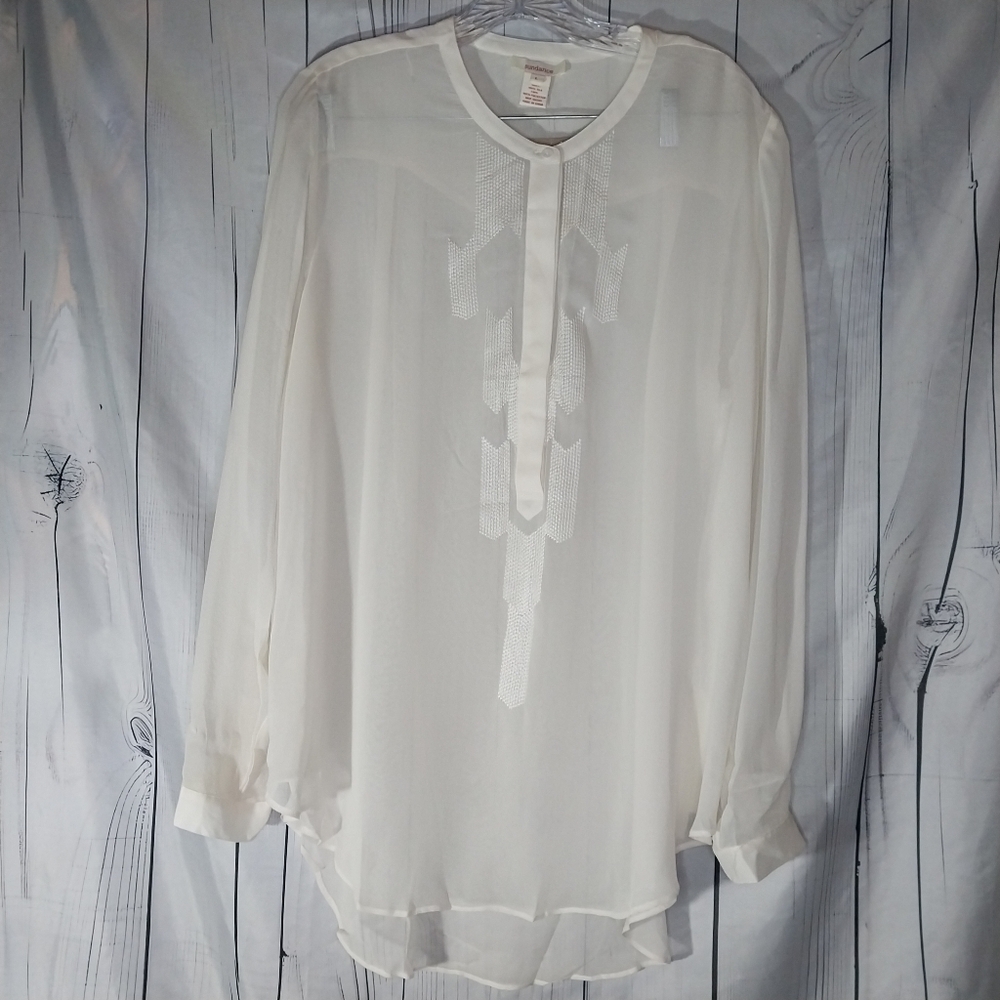 Sundance 100% Silk Embroidered Boho Western Cottagecore Peasant Sheer Top NWT